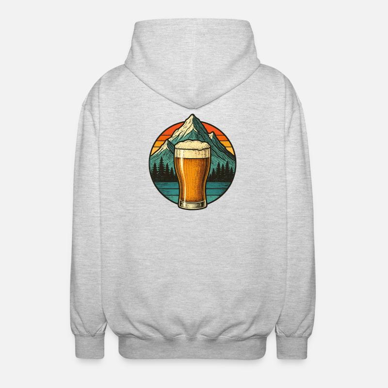 Bergblick mit Bierglas Design - Unisex Kapuzenjacke - Hellgrau meliert