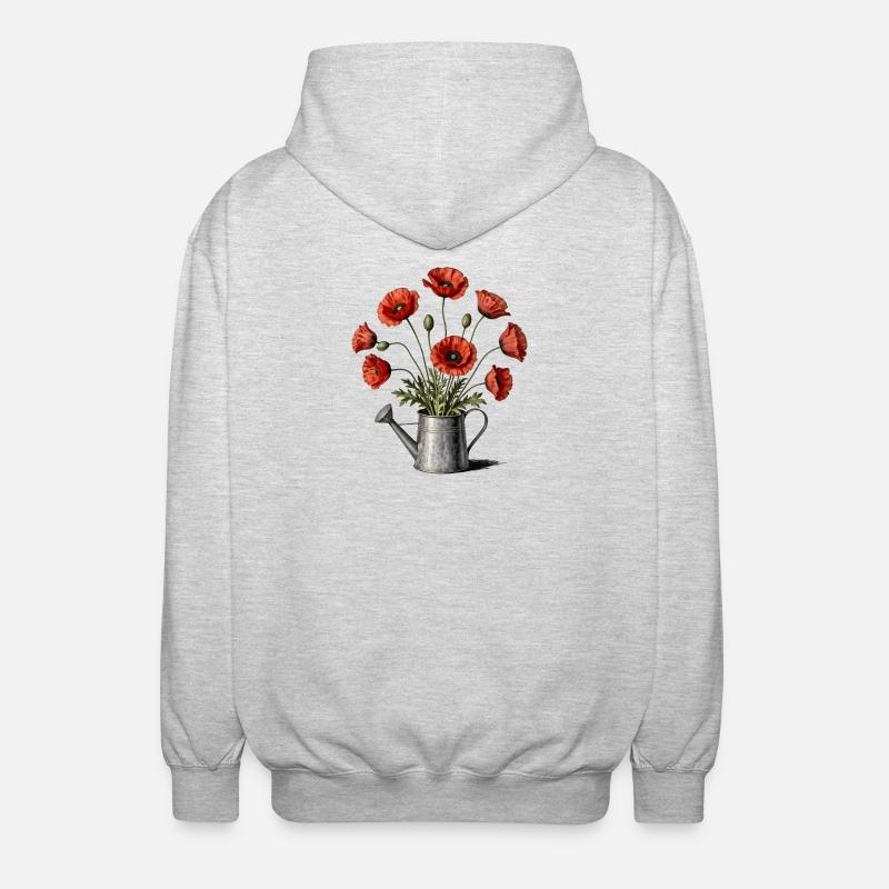 Coquelicots dans un arrosoir - Veste à capuche unisexe - gris clair chiné