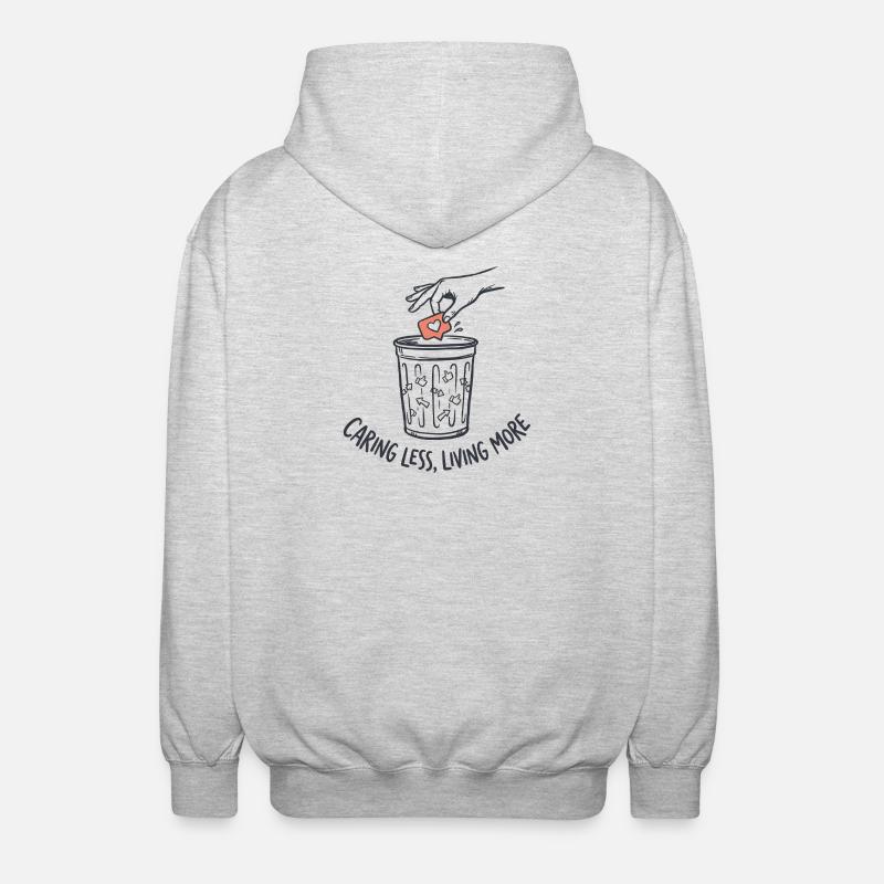 Caring Less Living More - Unisex Kapuzenjacke - Hellgrau meliert