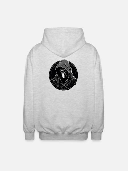 Slankt Skaven-logo: fed, minimalistisk, truende. - Unisex hættejakke. - lysegrå meleret