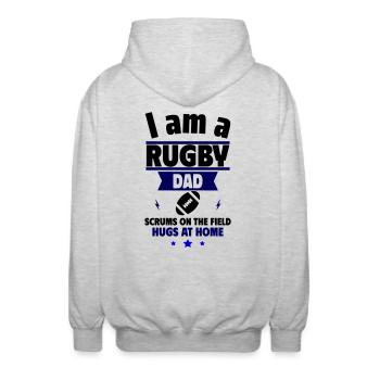 Father's Day Gift I'm a Rugby Dad - Unisex Hooded Jacket - light heather grey - Back - AI Model Male 185 light (185cm)