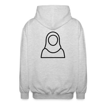 femme musulmane - Veste à capuche unisexe - gris clair chiné - Dos - AI Model Male 185 light (185cm)