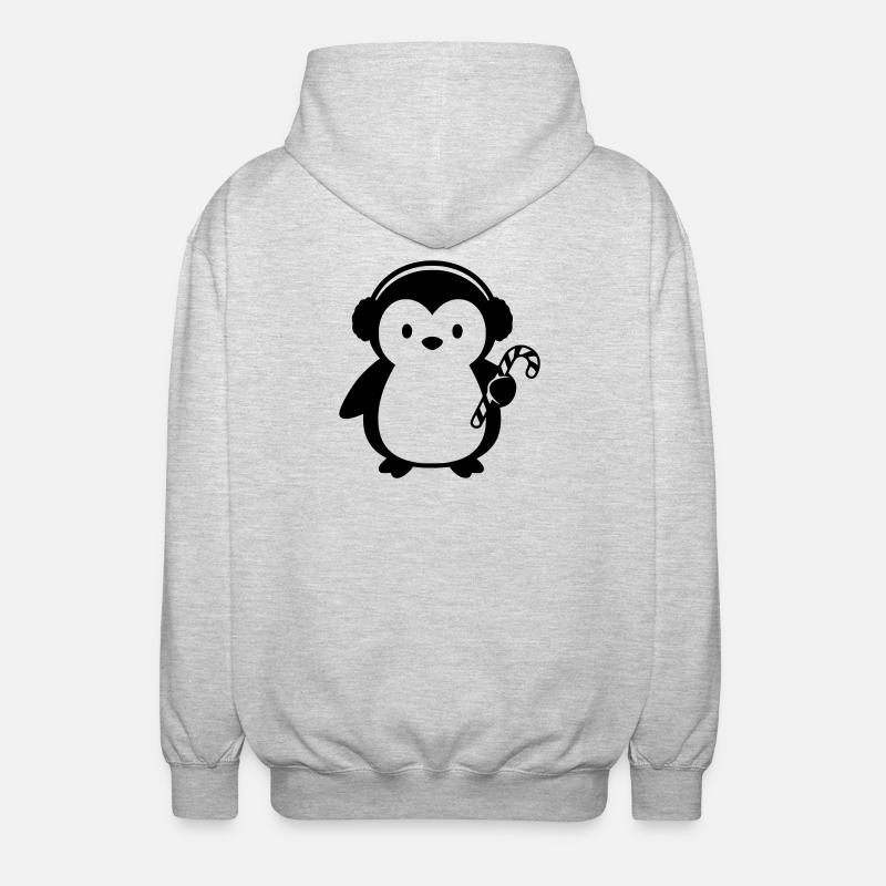 Cute Penguin with Candy Cane | Christmas - Unisex Hooded Jacket - light heather grey
