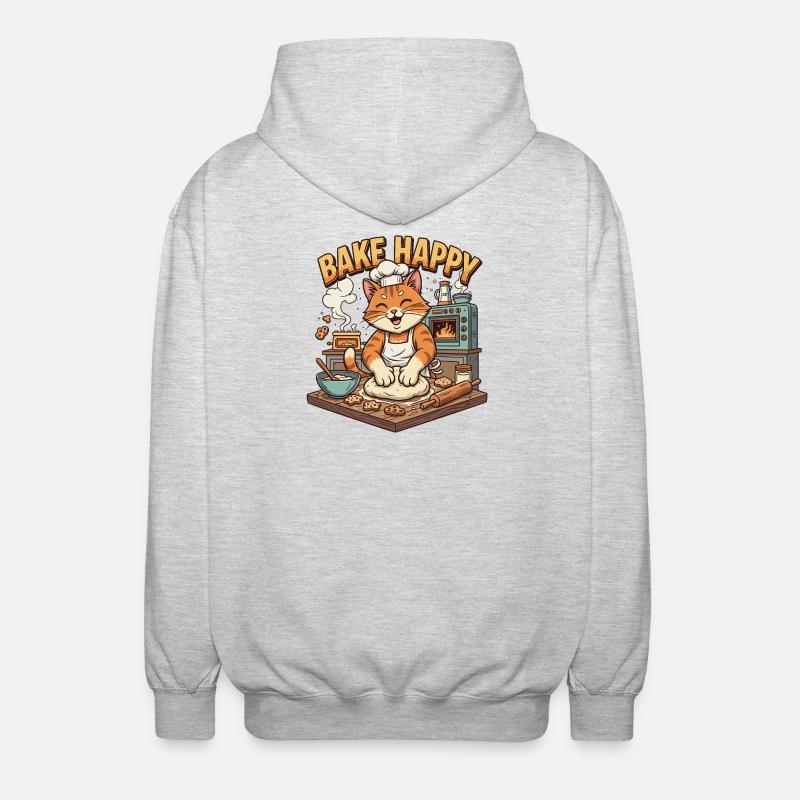 Backfreude Katze Bäckt Cookies - Unisex Kapuzenjacke - Hellgrau meliert
