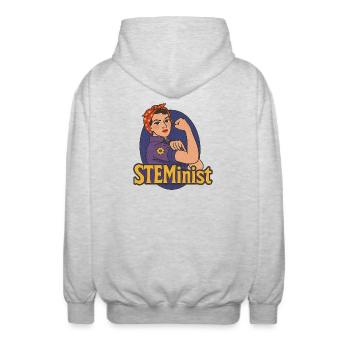 STEMinist Rosie Power - Unisex Kapuzenjacke - Hellgrau meliert - Hinten - AI Model Male 185 light (185cm)