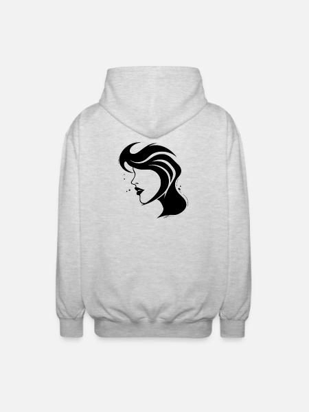 Silhouette Frau - Abstraktes Gesicht - Unisex Kapuzenjacke - Hellgrau meliert