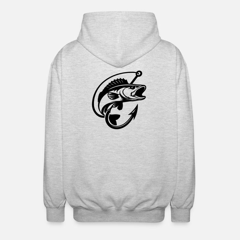 Hecht Angeln Logo - Unisex Kapuzenjacke - Hellgrau meliert