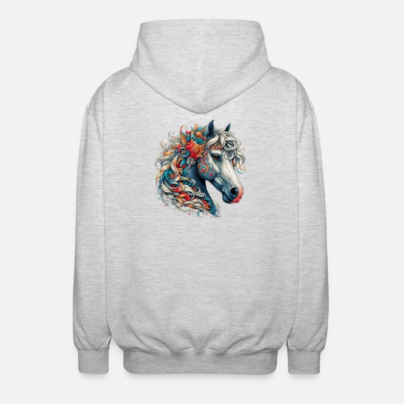 Pferd - Unisex Kapuzenjacke - Hellgrau meliert