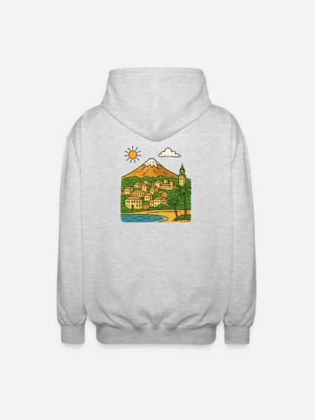 Farbige Stadtlandschaft von Teneriffa - Unisex Kapuzenjacke - Hellgrau meliert