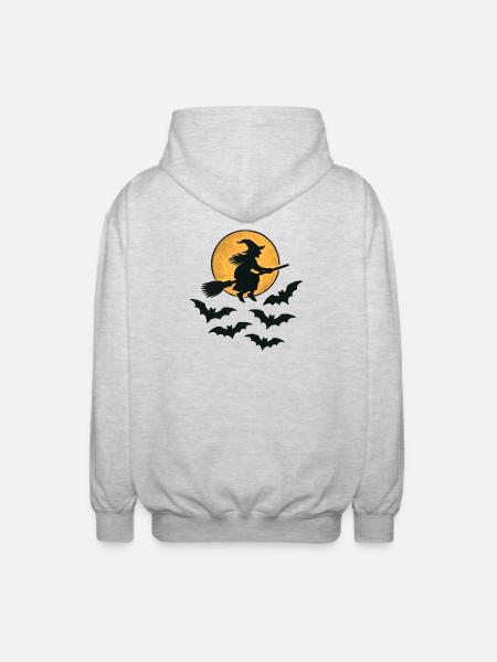 Flying Witch with Bats – Halloween Design - Unisex Hooded Jacket - light heather grey