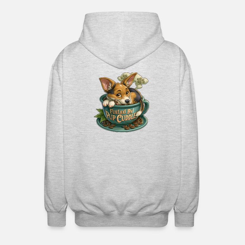 Pup Cuddle in Coffee Cup - Unisex Hooded Jacket - light heather grey