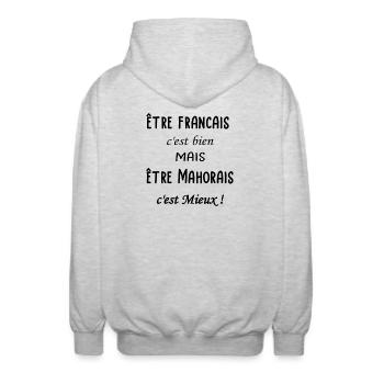 Etre Mahorais c est mieux - Veste à capuche unisexe - gris clair chiné - Dos - AI Model Male 185 light (185cm)