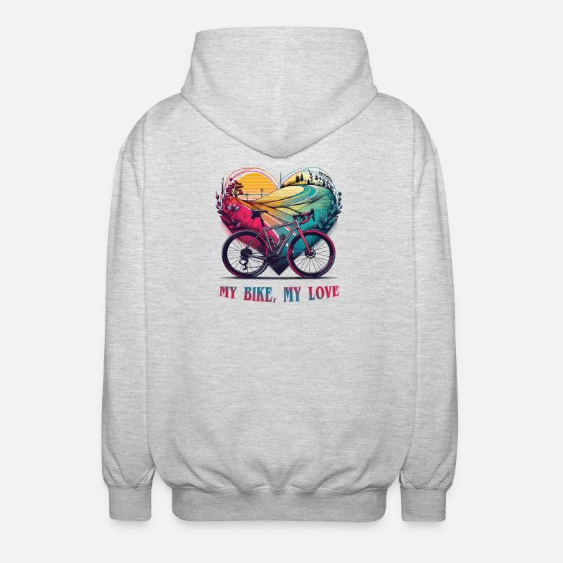 Mon vélo, mon amour. Saint-Valentin 2024 - Veste à capuche unisexe - gris clair chiné