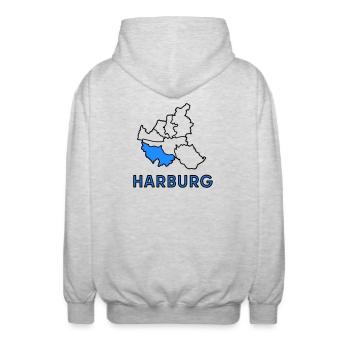 Harburg, un quartier de Hambourg - Veste à capuche unisexe - gris clair chiné - Dos - AI Model Male 185 light (185cm)