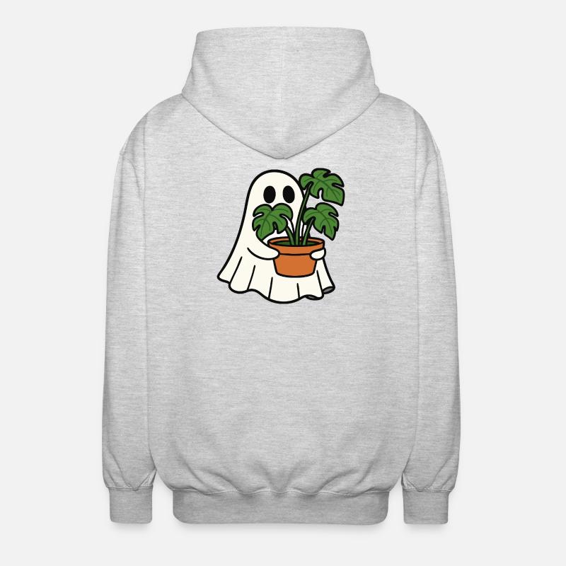 Fantôme mignon avec plante Monstera - Veste à capuche unisexe - gris clair chiné