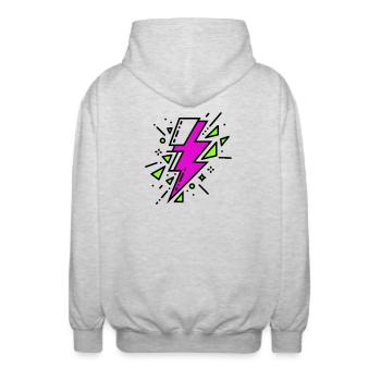 Contemporary Violet and Green Ray - Unisex Hooded Jacket - light heather grey - Back - AI Model Male 185 light (185cm)