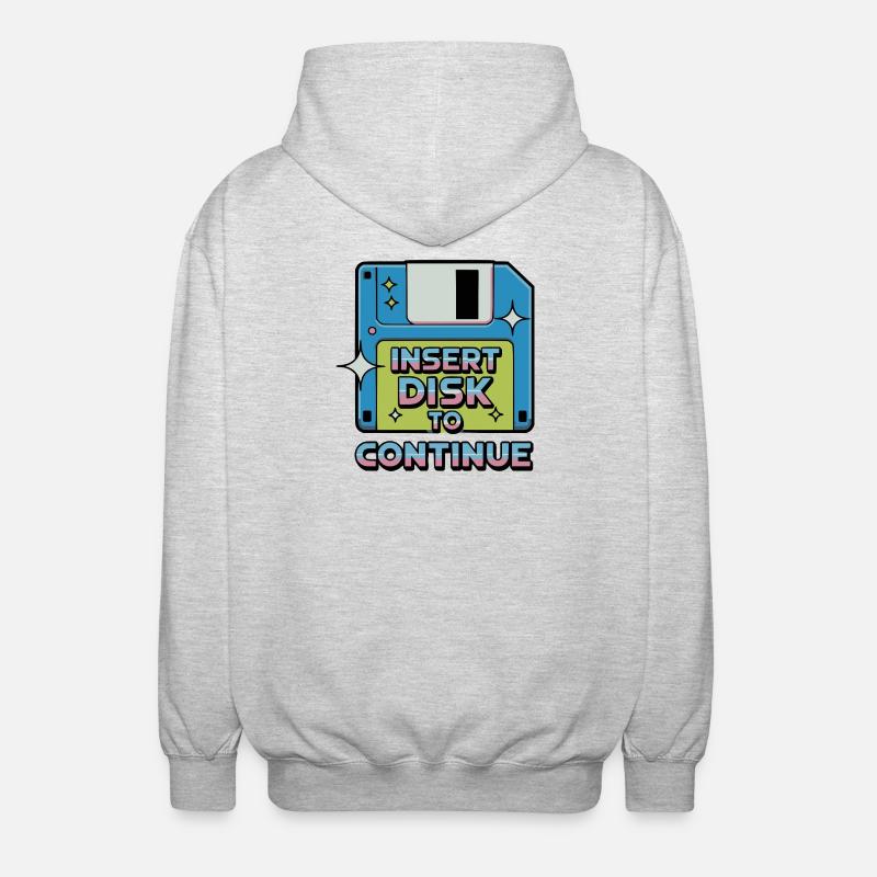 Y2K Retro – Insert Disk to Continue - Unisex Kapuzenjacke - Hellgrau meliert