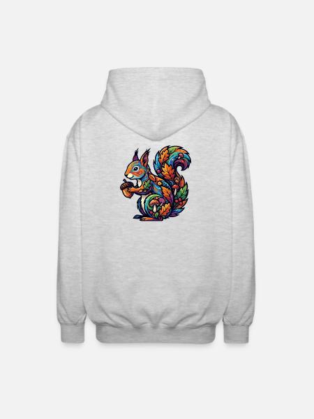 Buntes Eichhörnchen Herbstzauber Nuss Waldbewohner - Unisex Kapuzenjacke - Hellgrau meliert