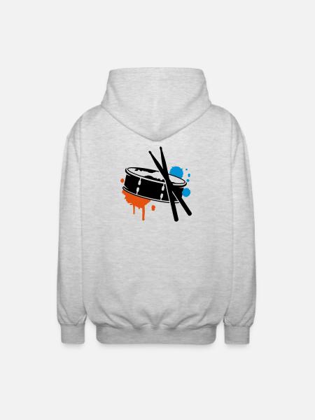 Trommel und Sticks - Unisex Kapuzenjacke - Hellgrau meliert