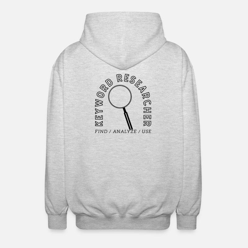 Chercheur en mots-clés – Conception d’emblèmes SEO - Veste à capuche unisexe - gris clair chiné