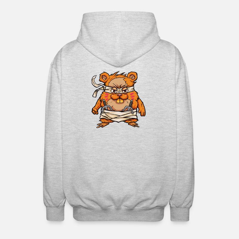 Kawaii Samurai Hamster mit Hamjitsu Schwert - Unisex Kapuzenjacke - Hellgrau meliert