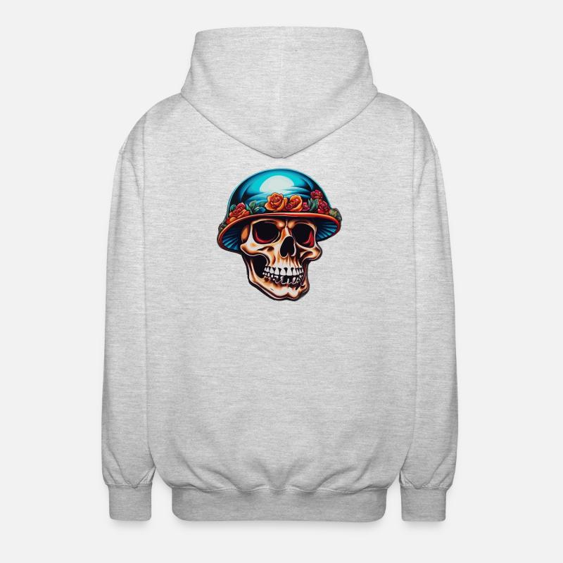 Totenkopf mit Pilzhut - Unisex Kapuzenjacke - Hellgrau meliert
