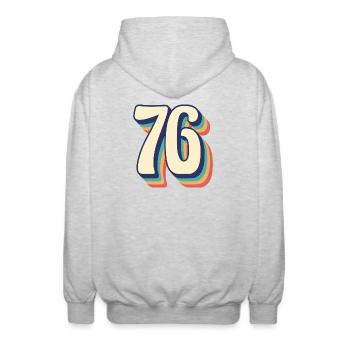 Vintage Retro T-Shirt Nummer 76 Sechsundsiebzig. - Unisex Kapuzenjacke - Hellgrau meliert - Hinten - AI Model Male 185 light (185cm)