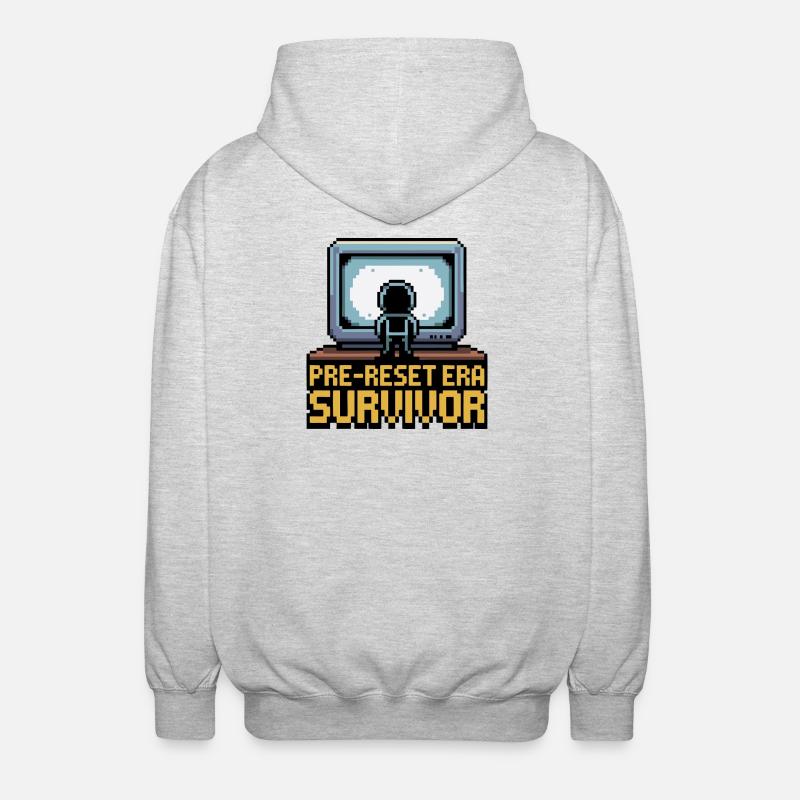 Pre-Reset Era Survivor Pixel Art - Unisex Hooded Jacket - light heather grey