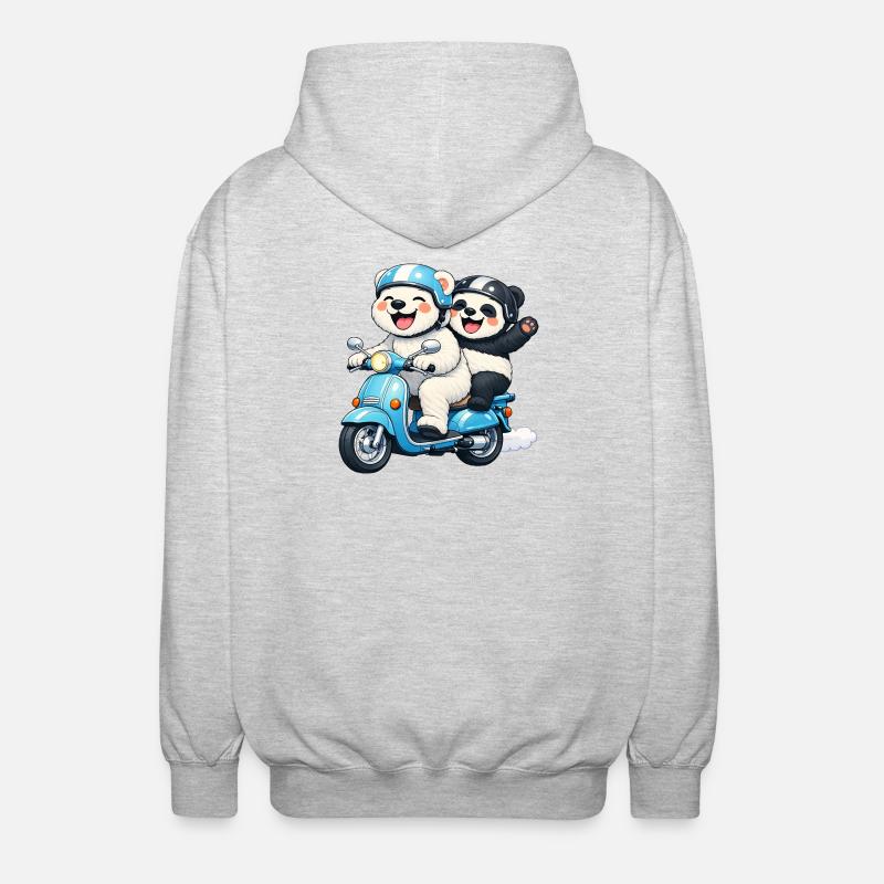 Orso Polare e Panda su uno scooter - Felpa unisex con cappuccio - grigio chiaro melange