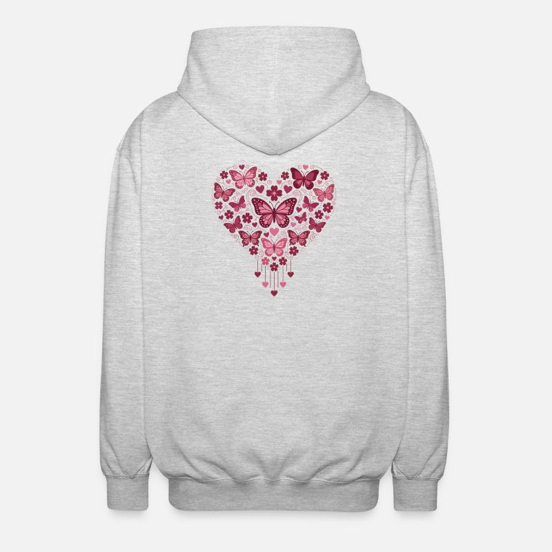 Cœur Papillon Fleuri Éclat - Veste à capuche unisexe - gris clair chiné