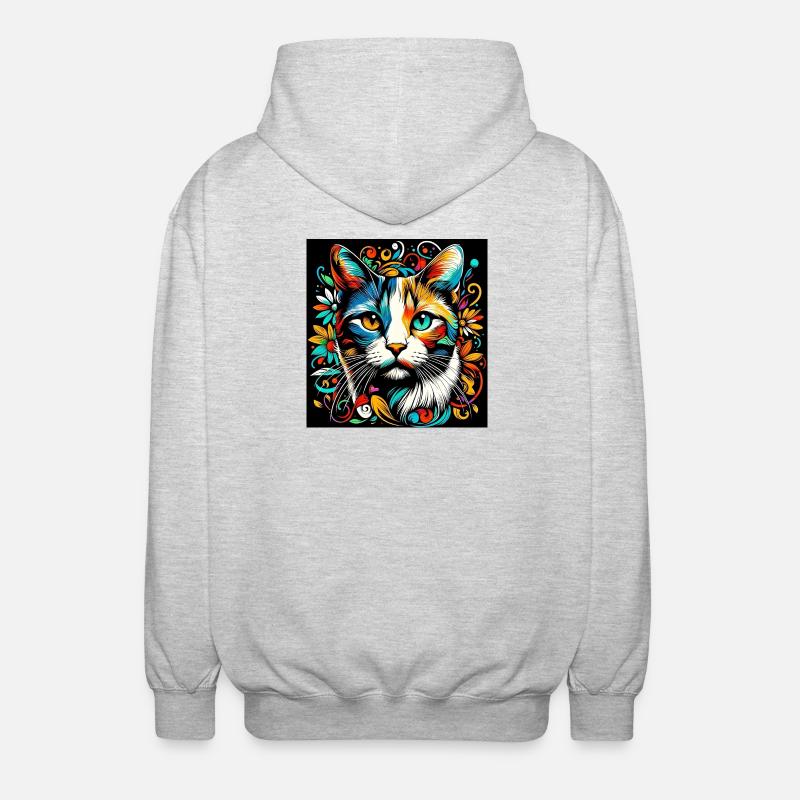 Katze - Unisex Kapuzenjacke - Hellgrau meliert