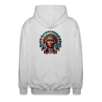 Amerikanischer Indianer Amerikanische Rote Haut - Unisex Kapuzenjacke - Hellgrau meliert - Hinten - AI Model Male 185 light (185cm)