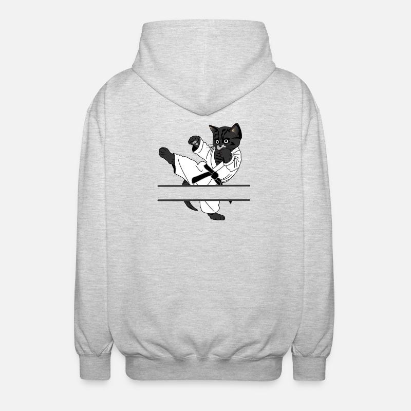 Black Cat Karate Kick - Unisex Kapuzenjacke - Hellgrau meliert