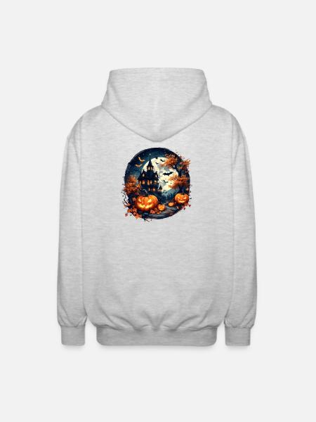 Halloween - Haunted House & Pumpkins - Unisex Hooded Jacket - light heather grey