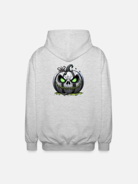 Grim Pumpkin Zombie with Green Eyes - Unisex Hooded Jacket - light heather grey