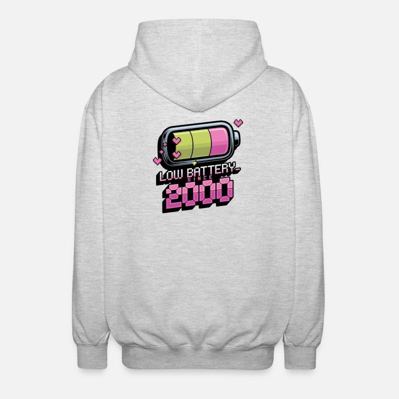 Y2K Retro – Low Battery Since 2000 - Unisex Kapuzenjacke - Hellgrau meliert