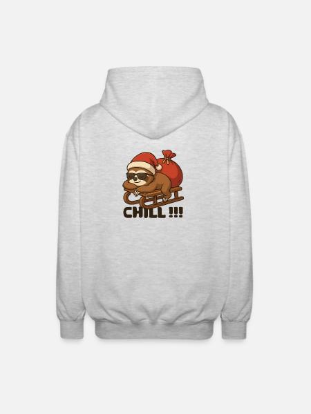 Chill Christmas sloth on sleigh - Unisex Hooded Jacket - light heather grey