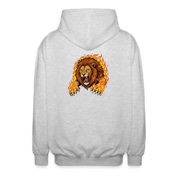 Löwe in Flammen - Unisex Kapuzenjacke - Hellgrau meliert - Hinten - AI Model Male 185 light (185cm)