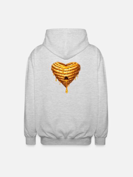 Heart Beehive with Honey Illustration - Unisex Hooded Jacket - light heather grey