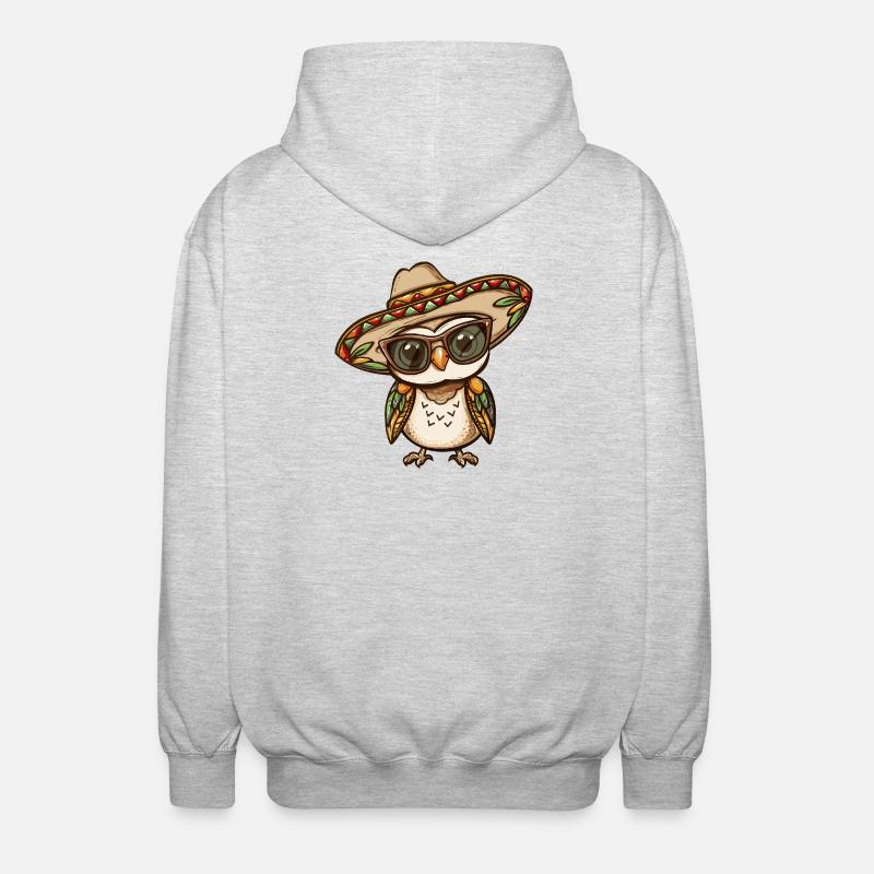 Owl Comic Funny Sombrero - Unisex Hooded Jacket - light heather grey
