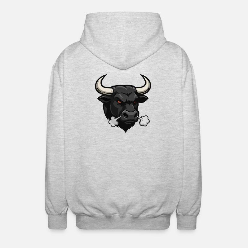 Dunkler Stier Rauchstoß - Unisex Kapuzenjacke - Hellgrau meliert