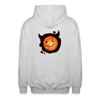 niedlicher Teufel in Flammen und glühendem Gesicht - Unisex Kapuzenjacke - Hellgrau meliert - Hinten - AI Model Male 185 light (185cm)