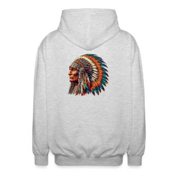 Peau rouge amérindienne américaine - Veste à capuche unisexe - gris clair chiné - Dos - AI Model Male 185 light (185cm)