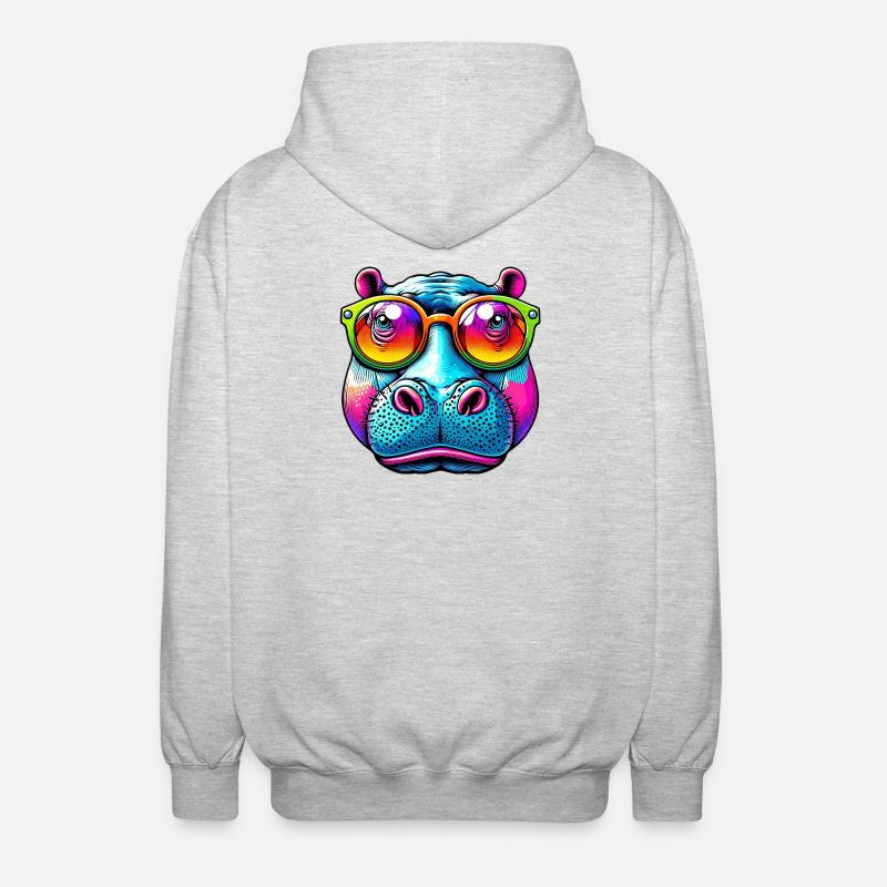 Nilpferd mit Sonnenbrille - Unisex Kapuzenjacke - Hellgrau meliert