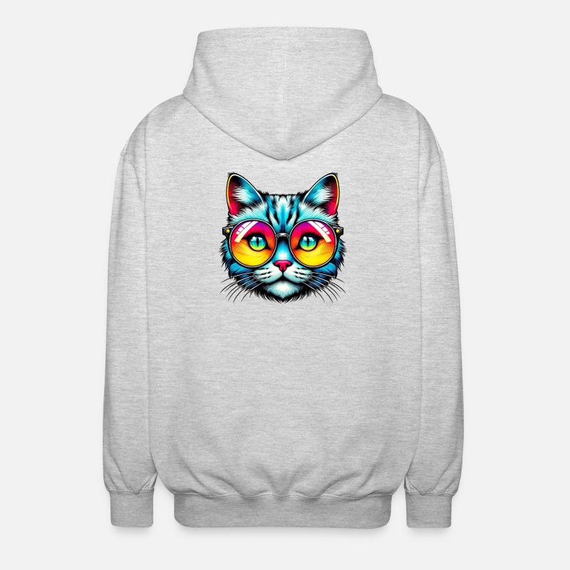 Kater mit Sonnenbrille - Unisex Kapuzenjacke - Hellgrau meliert