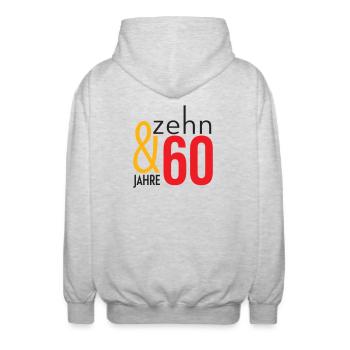 Not 70 - sixty-ten! - Unisex Hooded Jacket - light heather grey - Back - AI Model Male 185 light (185cm)
