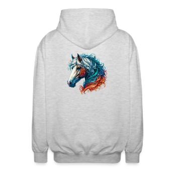 Pferd - Unisex Kapuzenjacke - Hellgrau meliert - Hinten - AI Model Male 185 light (185cm)