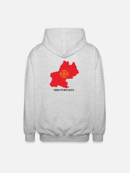 Map of the Midi-Pyrénées - Unisex Hooded Jacket - light heather grey