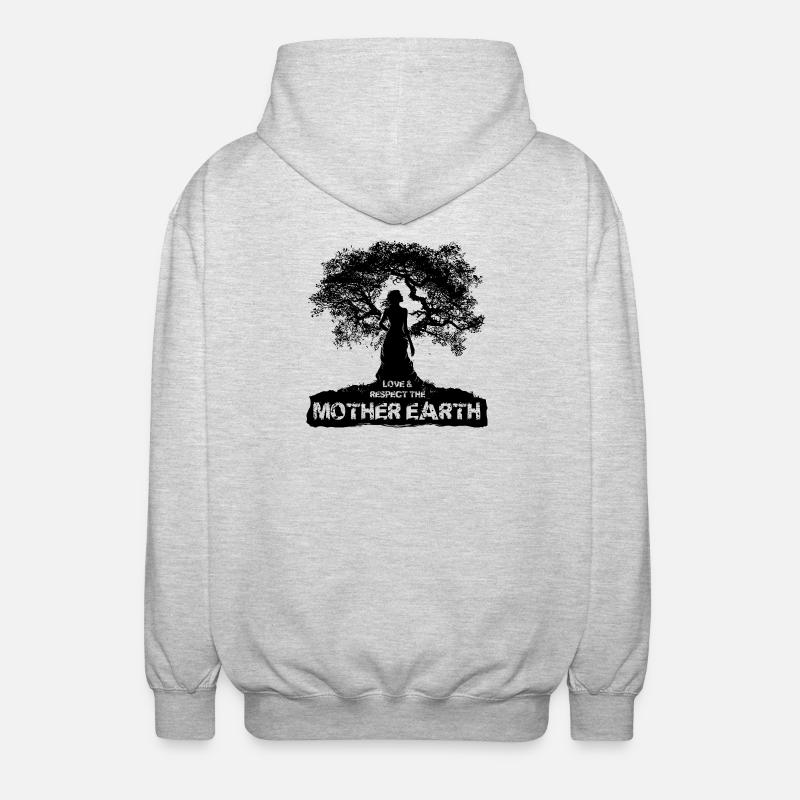 Mutter Erde - Schwarzes Design - Unisex Kapuzenjacke - Hellgrau meliert
