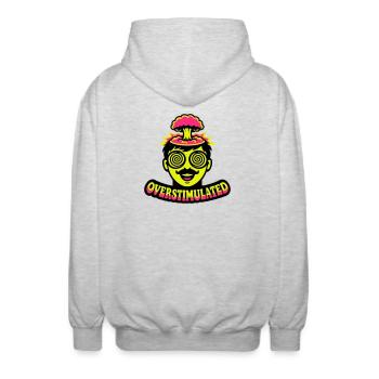 Overstimulated Neon Head - Unisex Hooded Jacket - light heather grey - Back - AI Model Male 185 light (185cm)